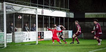 Harry Scarborough scores against Atherton Collieries 12 March 2023