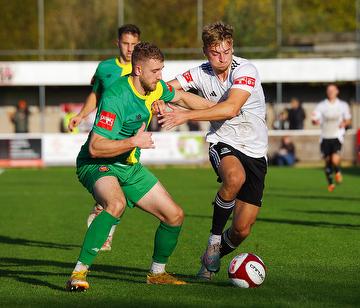 Lucas Weaver in action for Brig v FC United of Manchester 19/10/24